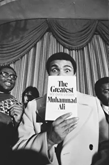 Portrait Posed Prints: Muhammad Ali seen here holding a press conference at the Savoy Hotel to publicise his new