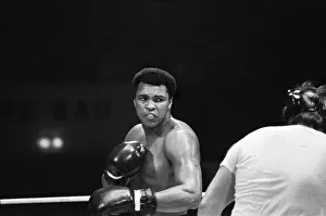 Portrait Posed Prints: Muhammad Ali sparring ahead of his fight with Richard Dunn in Munich. 23rd May 1976