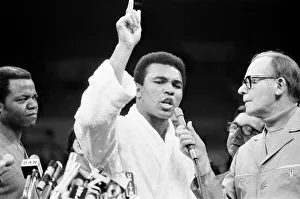 Microphones Prints: Muhammad Ali at the weigh-in ahead of his fight with Joe Frazier At Madison Square