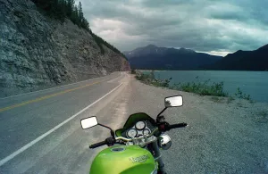 00195 Prints: Muncho Lake British Columbia July 1999 Motorcycle tour Triumph motorbike
