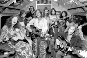Underground Prints: Music: Underground Pop Group: Underground singers on a Victoria line train