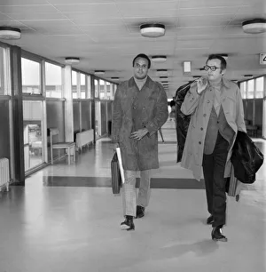 Musician and actor Harry Belafonte pictured at Heathrow Airport, London