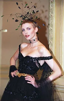 Choker Prints: Nadja Averman Model parades in a design by Chanel in the Paris Fashion Show January