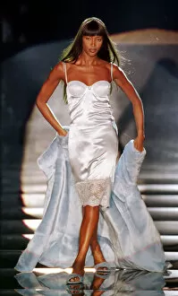 00196 Collection: Naomi Campbell modelling a white slip dress March 1999 for designer Rocco Barocco