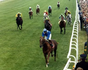 Nashwan and jockey Willie Carson winning the Derby at Epsom - June 1989