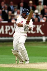 Batting Prints: Nasser Hussain Gets 4 Off Cairns July 1999 During Day One Of England V New