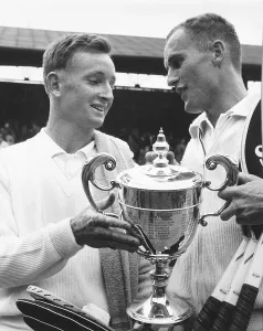 Neale Fraser wins mens singles title at Wimbledon 1960 with opponent Rod