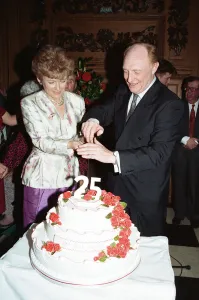 Neil and Glenys Kinnock celebrate their 26th wedding anniversary at Temple, London