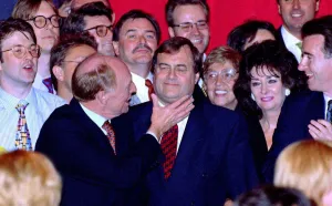Neil Kinnock, John Prescott and Peter Mandelson at the Royal Festival Hall May 1997