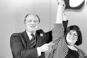 By Election Prints: Neil Kinnock labour party leader seen here with Deidre Wood the labour candidate in