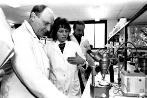 Neil Kinnock during a visit to Tyneisde 9 January 1987 - Neil donned a