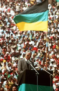 South Africa Prints: Nelson Mandela leader of ANC released from prison 1990 speaks to the crowd