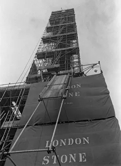 Dangerous Prints: Nelsons Column Trafalgar Square London February 1968 Scaffolding covers