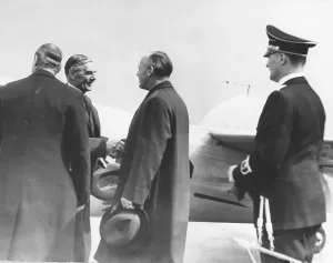 Neville Chamberlain Prime Minister Shaking Hands With Herr Von Ribbentrop On Arrival