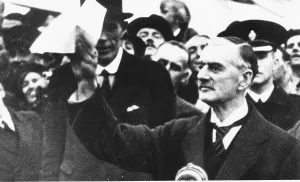 Neville Chamberlain former prime minster with his famous bit of paper that guaranteed