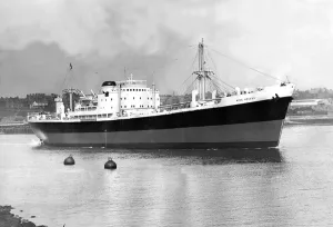 The new 16, 240-ton dead weight cargo ship King Aegeus leaves the North Eastern Marine