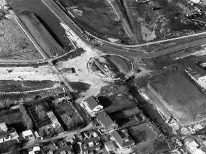 The new A66 bypass road roundabout under construction in Grangetown. 17th March 1986