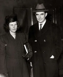 Leaders Prints: The New American Ambassador John Winant with his wife on arrival in England circa March