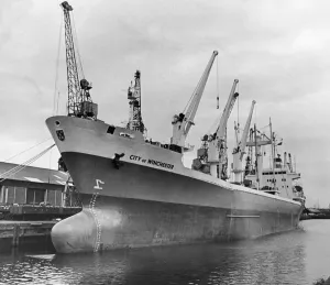 Cranes Prints: The new Ellerman Line cargo ship The City of Winchester seen here being loaded