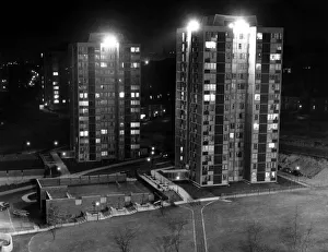 A new system of floodlighting at the high rise flats at Cruddas Park Housing Estate in