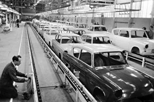 New Ford Anglia cars coming off the production line at the new Ford paint