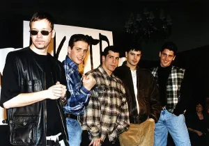 Boy Band Prints: New Kids On the Block American pop group at the London launch of their new video