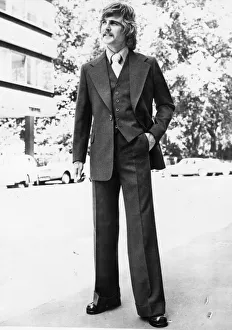 The new look suit for 1974 for Britains fashionable young men designed by Hardy