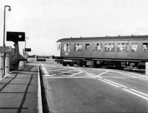 One of the new modified super safety level crossings at East Boldon on 29th July 1970