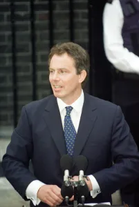 New Prime Minister Tony Blair outside 10 Downing Street after the Labour Party had won