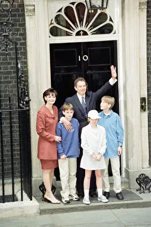 News Prints: New Prime Minister Tony Blair with his wife Cherie and their children outside 10 Downing