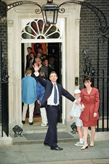 01505 Prints: New Prime Minister Tony Blair with his wife Cherie and their children outside 10 Downing