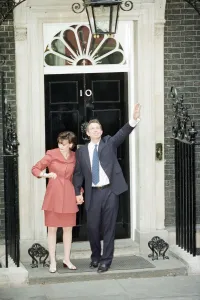 01505 Prints: New Prime Minister Tony Blair with his wife Cherie and their children outside 10 Downing