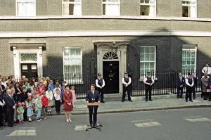 Speech Prints: New Prime Minister Tony Blair with his wife Cherie outside 10 Downing Street after