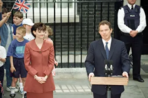 01505 Prints: New Prime Minister Tony Blair with his wife Cherie outside 10 Downing Street after