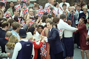 01505 Prints: New Prime Minister Tony Blair and his wife Cherie outside 10 Downing Street after