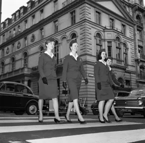 New uniforms for B. E. A stewardesses. 21st October 1963