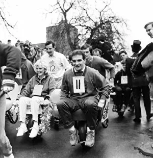 Images Dated 1st January 1987: The New Years Day Blackbird Inn wheelbarrow race for charity in Ponteland