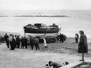 Rescue Prints: The Newbiggin lifeboat Richard Ashley is hauled back to its shed after a rescue attempt