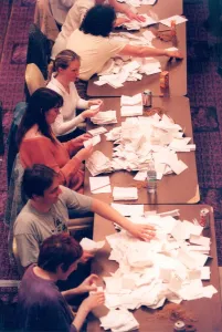 Counting Prints: Newcastle Central General Election voters being counted at the Civic Centre