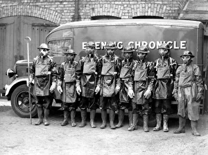 00422 Prints: Newcastle Chronicle and Journal staff wearing gas masks as part of air raid precautions
