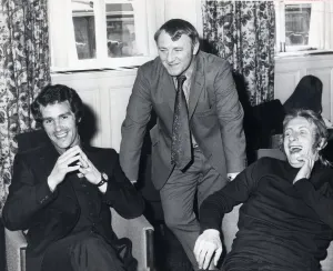 Newcastle star Bobby Moncur (left) and Denis Law of Manchester United in realxed mood