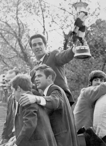 Newcastle United players celebrate on a open top bus tour of Tyne side after winning