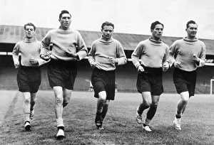 Practice Prints: Newcastle United in training l-r: Mitchell, Brennan, Crowe, Robeldo and Jackie Milburn