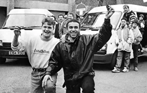Coaches Prints: Newcatle United players Paul Gascoigne (Gazza) and Mirandinha present schoolchildren some