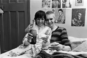 Newlywed Prints: Newlywed punk rockers Helga (aged 45) and Adrian (17) Marsden at home in Ward Green