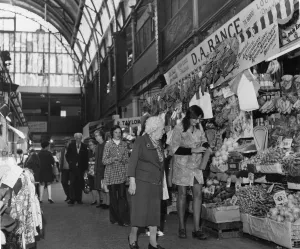 01045 Prints: Newport market, a traditional Victorian indoor market, built in 1854 in Newport