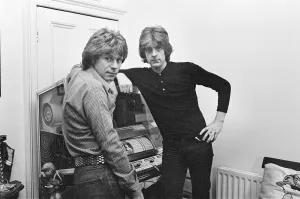 01238 Prints: Nick Lowe dark shirt) and Dave Edmunds (in lighter shirt) pictured together in 1979