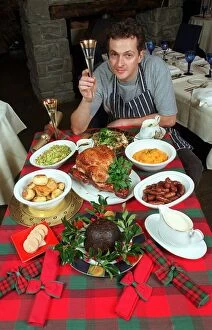 Images Dated 1st December 1998: Nick Nairn television chef with Christmas Meal and a glass of wine circa 1998