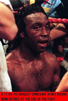Nigel Benn Boxer after loosing to Steve Collins Boxer sitting back on his stool