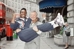 Nigel Benn gets a lift from manager Barry Hearn ahead of his upcoming fight with Kid Milo